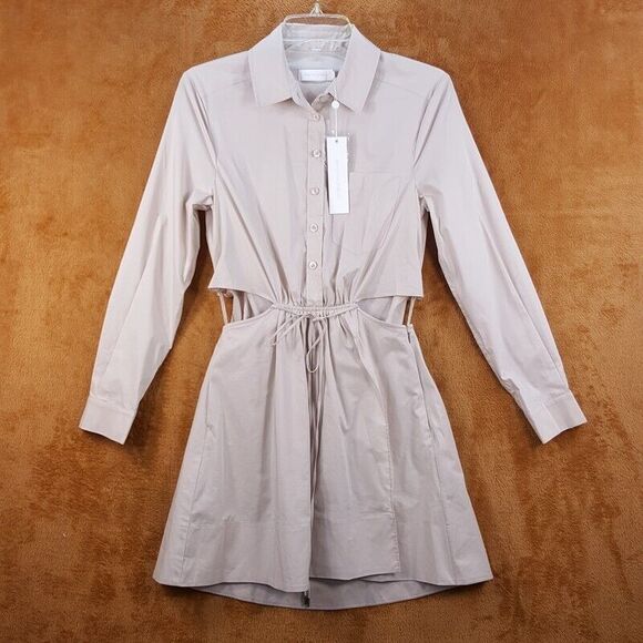 JONATHAN SIMKHAI Womens Shirt Dress Size 0 Tan Mini Cut Out Lightweight SHAELYN - Picture 4 of 12